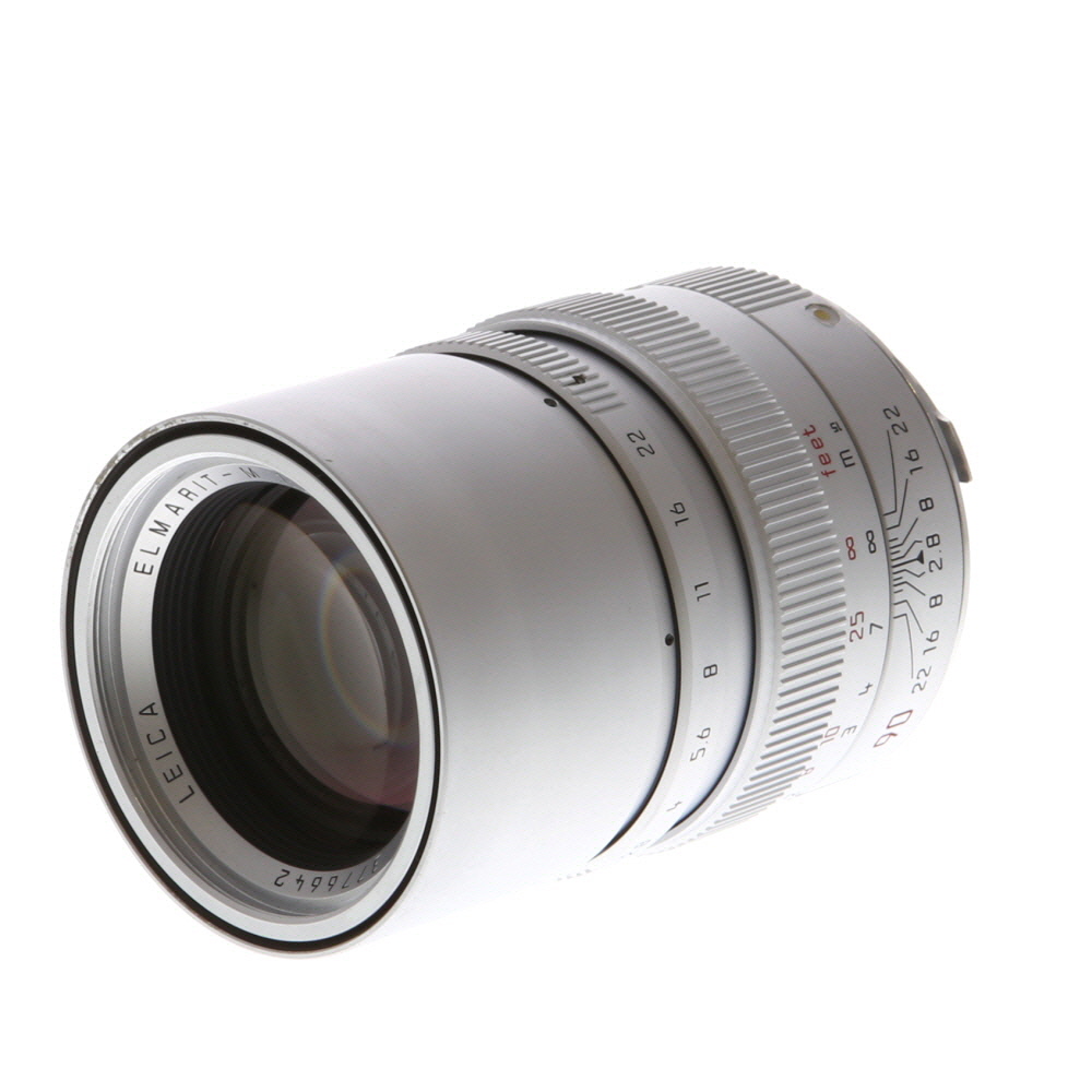 Leica 90mm f/2.8 Elmarit-M M-Mount Lens w/ Built-In Hood, Germany, Silver Anodized | E46 | 11808
