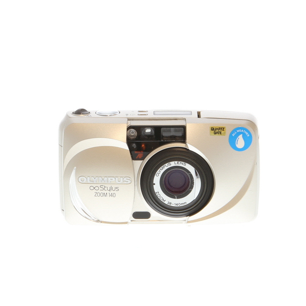 Olympus Infinity Stylus ZOOM 140 All Weather, Quartz Date 35mm Camera, Champagne with 38-140mm Lens