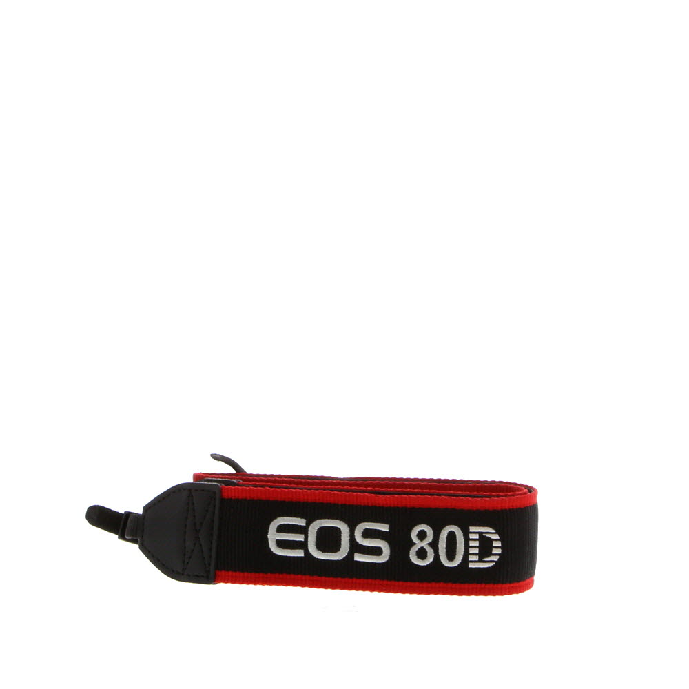 Canon Neck Strap, Wide Black/Red Edge with Canon EOS 80D Stitched in Silver, 1.5 in.