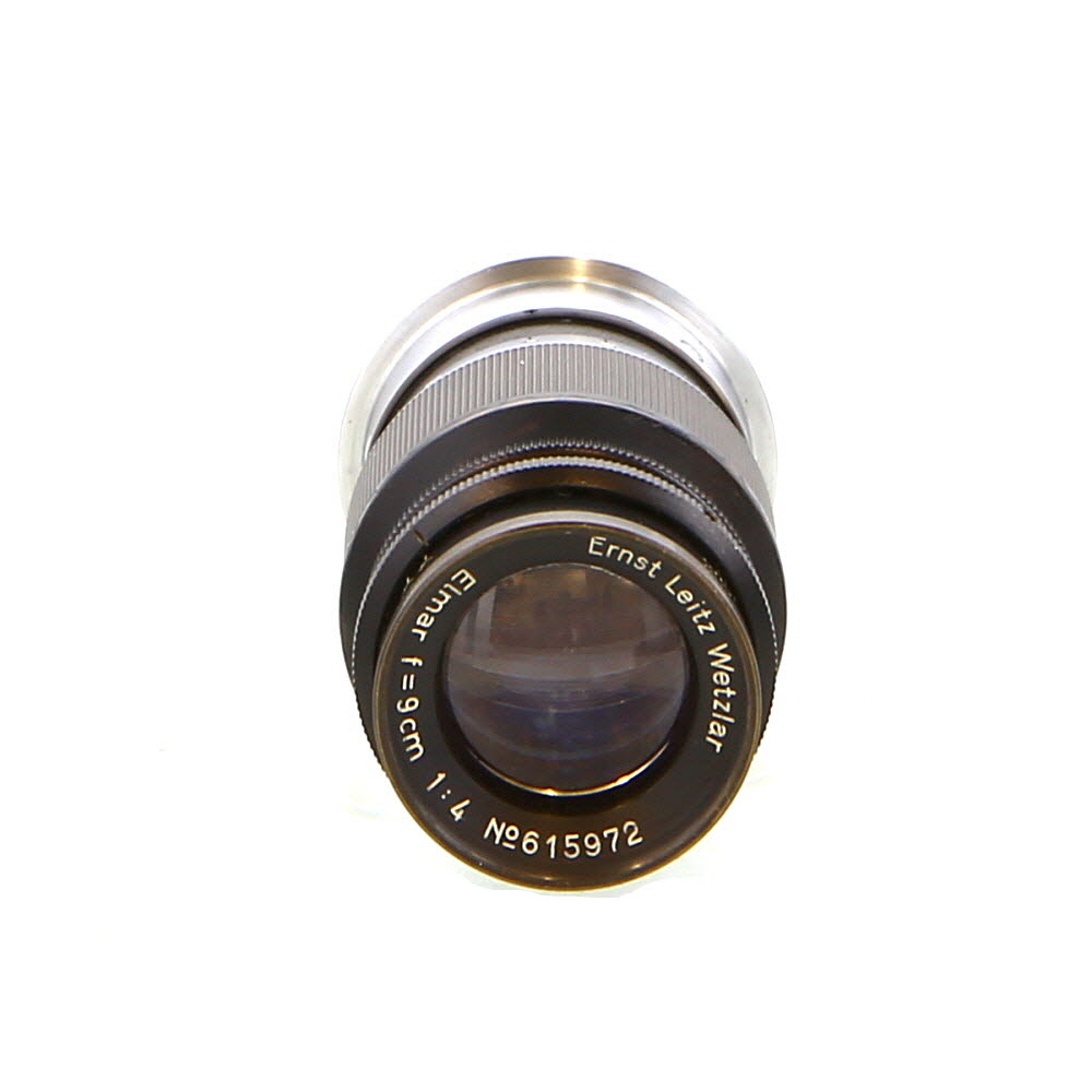 Leica 9cm (90mm) f/4 Elmar "Thin ELANG" Screw Mount Lens, Black/Chrome | A36 Clamp-On