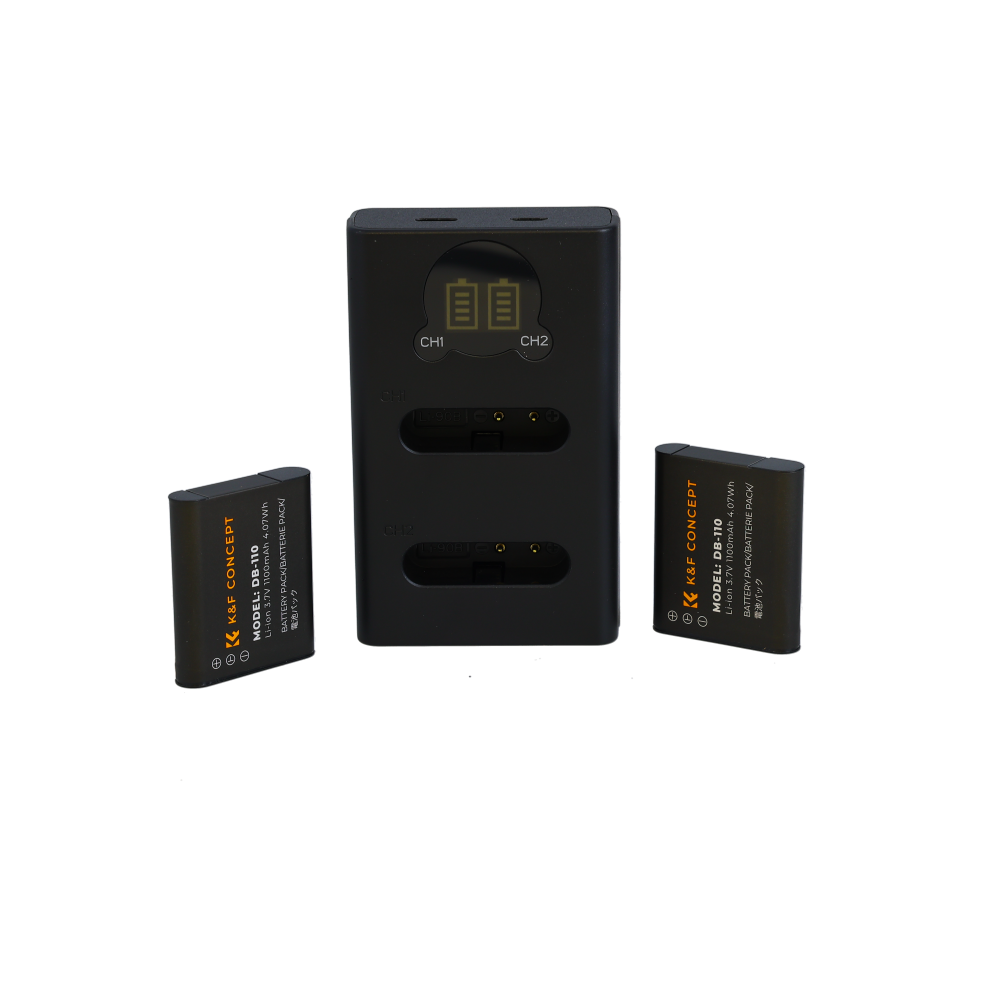 K&F Concept Replacement Batteries (2x) and Dual Charger for Ricoh DB-110, Olympus Li-90B/Li-92B (1100mAh)